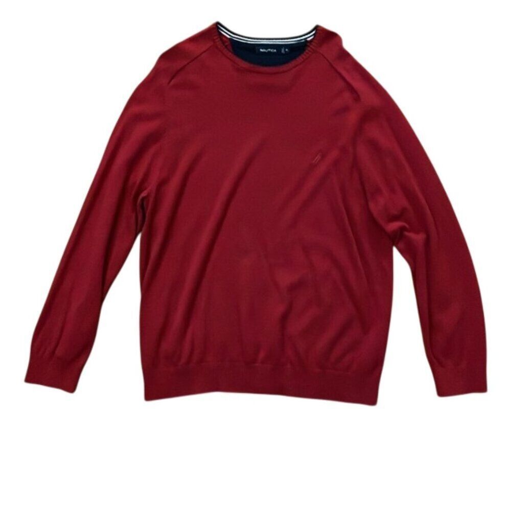 Nautica Red Cotton Knit Sweater Mens Size Extra Large Preppy Casual